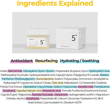 넘부진 No.5+ 나이아신아마이드 농축 토너 패드 | 글루타티온, 니아신아미드, PHA &amp; LHA, 180ml/70패드/6.08fl.oz 