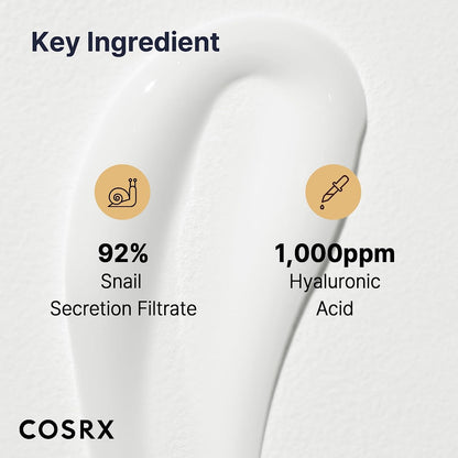 COSRX 달팽이 뮤신 92% 모이스처라이저 3.52 온스, 건성 피부, 민감성 피부용 데일리 리페어 페이스 젤 크림, 동물 테스트 안 함, 파라벤 없음, 황산염 없음, 프탈레이트 없음, 한국 스킨케어 (3.52 OZ/100g)